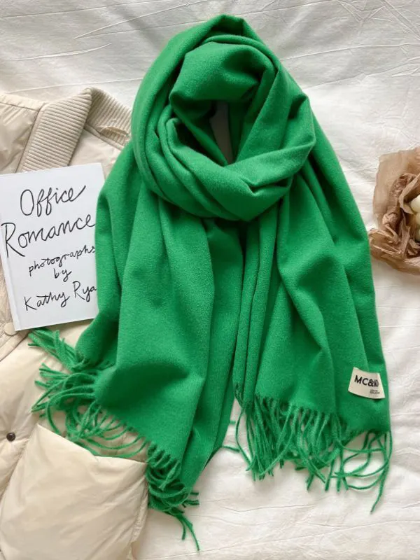 High-Low Long Sleeves Keep Warm Plaid Split-Side Tasseled Shawl&Scarf
