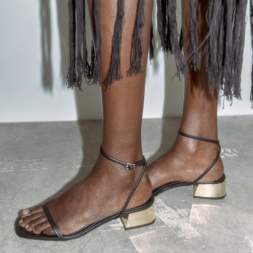 Black Open Toe Chunky Heel Rhinestone Sandals Nicepairs