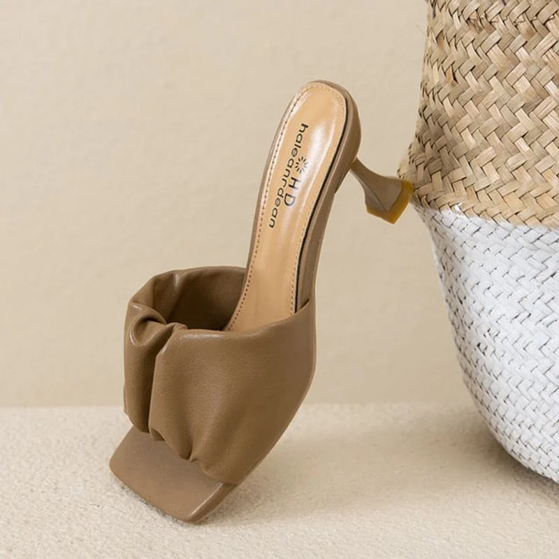 2021 Women Slippers Pleated Summer Light Sexy Open Toe Solid Color Sandals Stiletto Heels Women Luxury Prom Woman Black Shoes