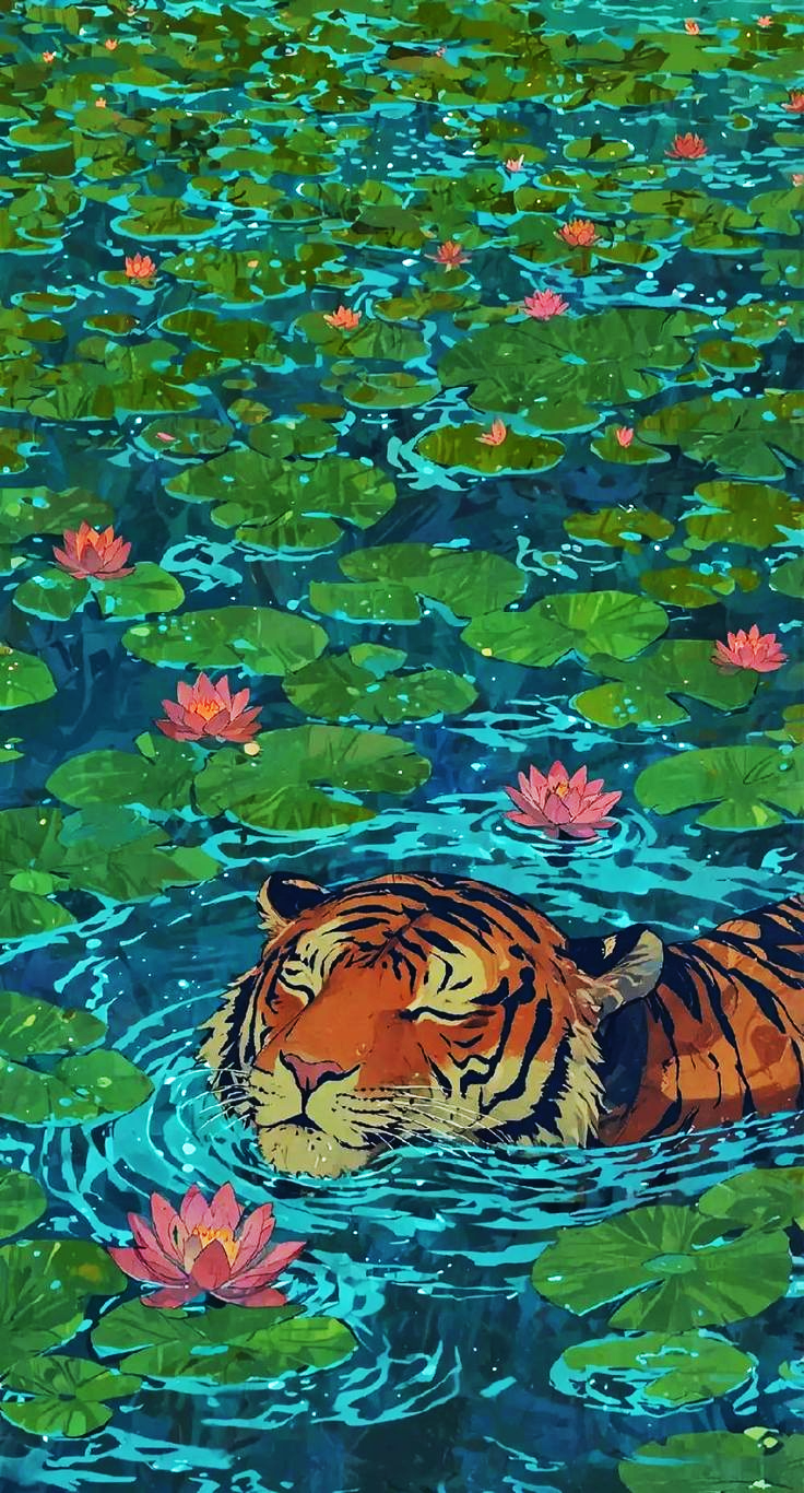 Partial AB Drill - Lotus Leaf Tiger  - Full Round Drill Diamond Painting40*75CM(Canvas)