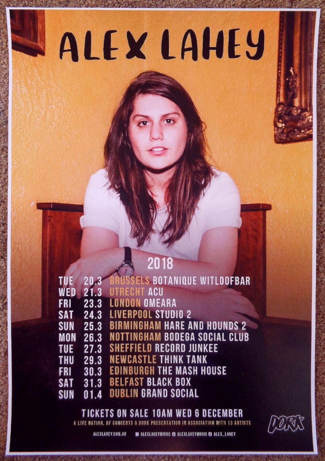 ALEX LAHEY 2018 Tour POSTER Europe Gig Concert