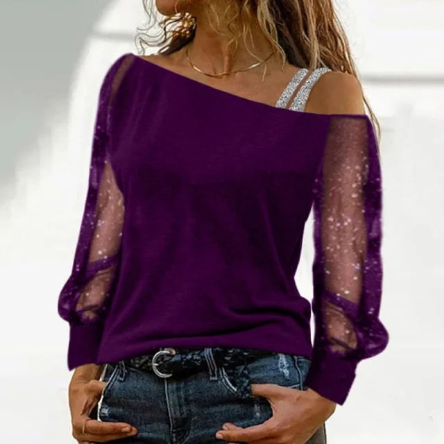 Long Sleeve Solid Sexy Off Shoulder Casual T-shirt