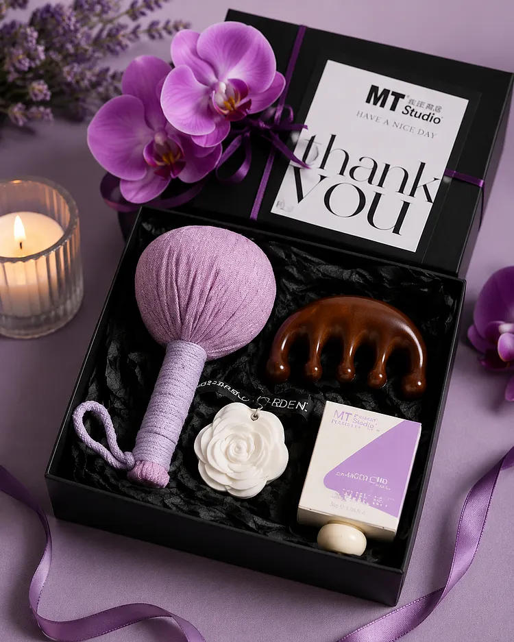 Luxury Romantic Spa Gift Set for Couples &ndash; Handmade Herbal Soap, Wooden Massager & Hand Cream | Perfect Love & Relaxation Gift Box