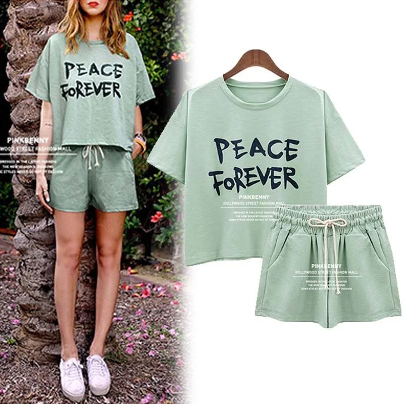 NEEDBO 2 Piece Set Women Shorts and Top Tracksuit Women Casual Two Piece Set Plus Size Women Outfit Clothes for Women Suit