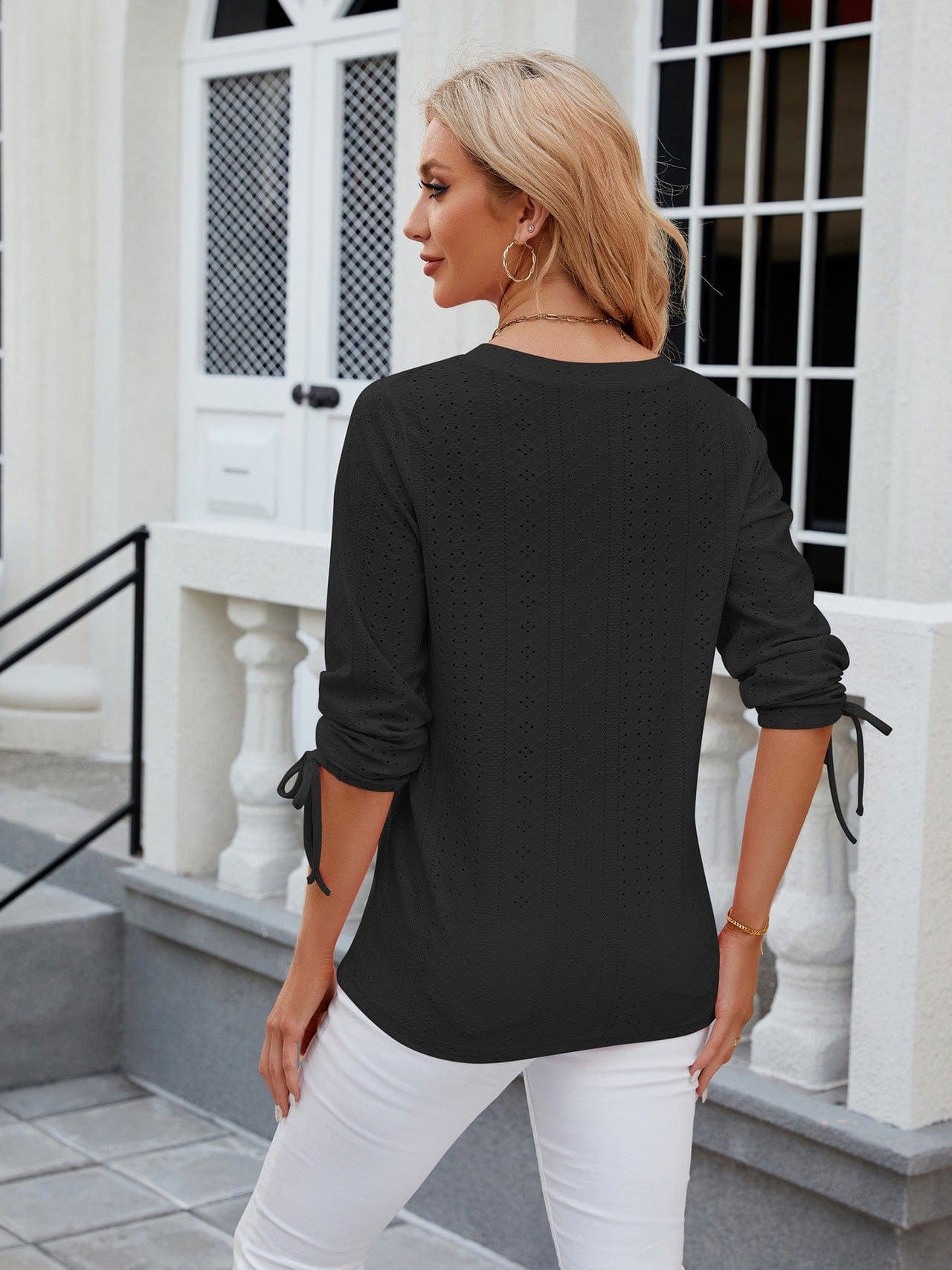 Grey Ribbed Knit Top with Short Sleeves