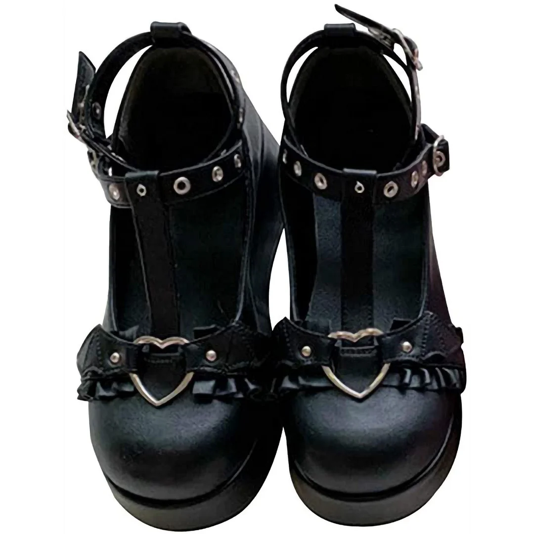 Letclo™ 2021 New Wedge Heel Platform Round Toe Punk Style Mary Shoes letclo Letclo
