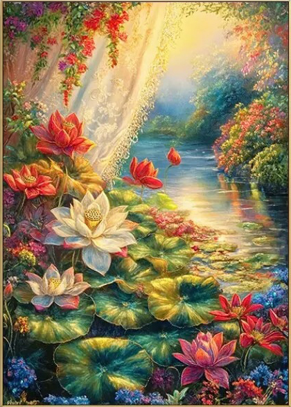 Lotus Lake 11CT/14CT Stamped Cross Stitch 40*55CM