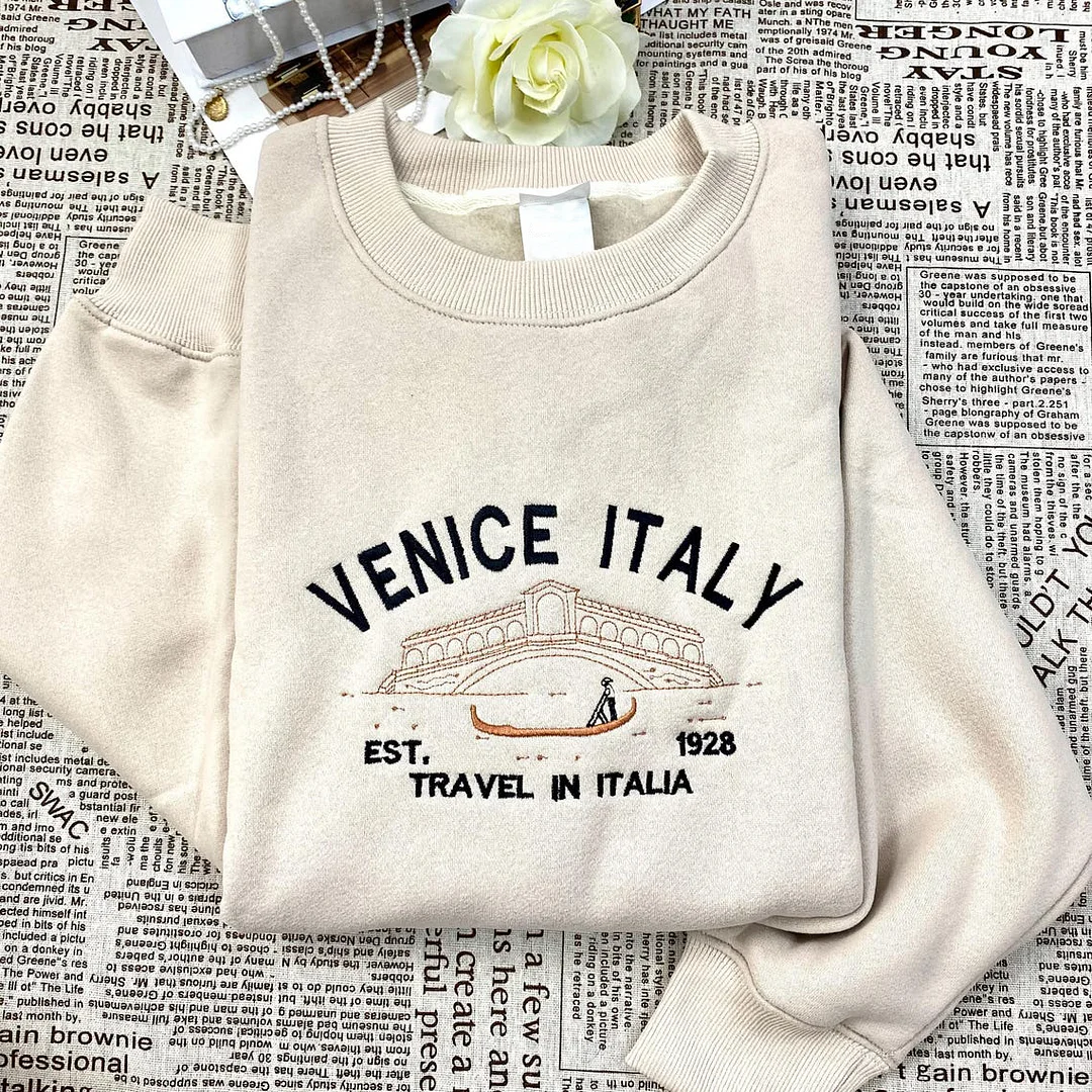 Felpe casual con cappuccio ricamate con scritta "Venezia, Italia"