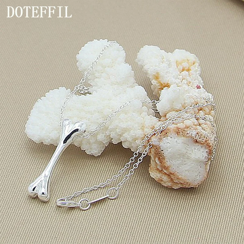 DOTEFFIL 925 Sterling Silver Bone Pendant Necklace 18 Inch Chain For Woman Fashion Jewelry