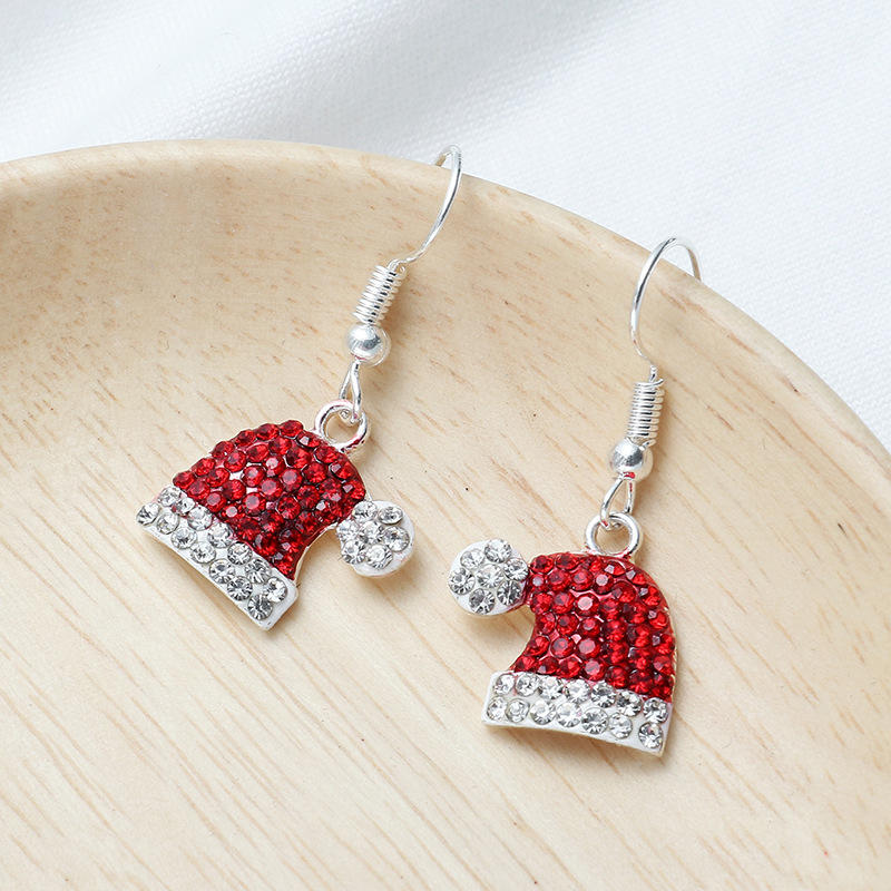 Christmas Red Hat Rhinestones Earrings 2024 - Flycurvy 