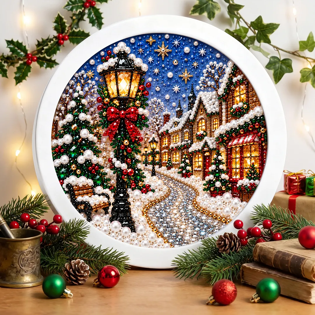 Framed 5D Diamond Painting Kit Holiday Village Scene 7.87x7.87in