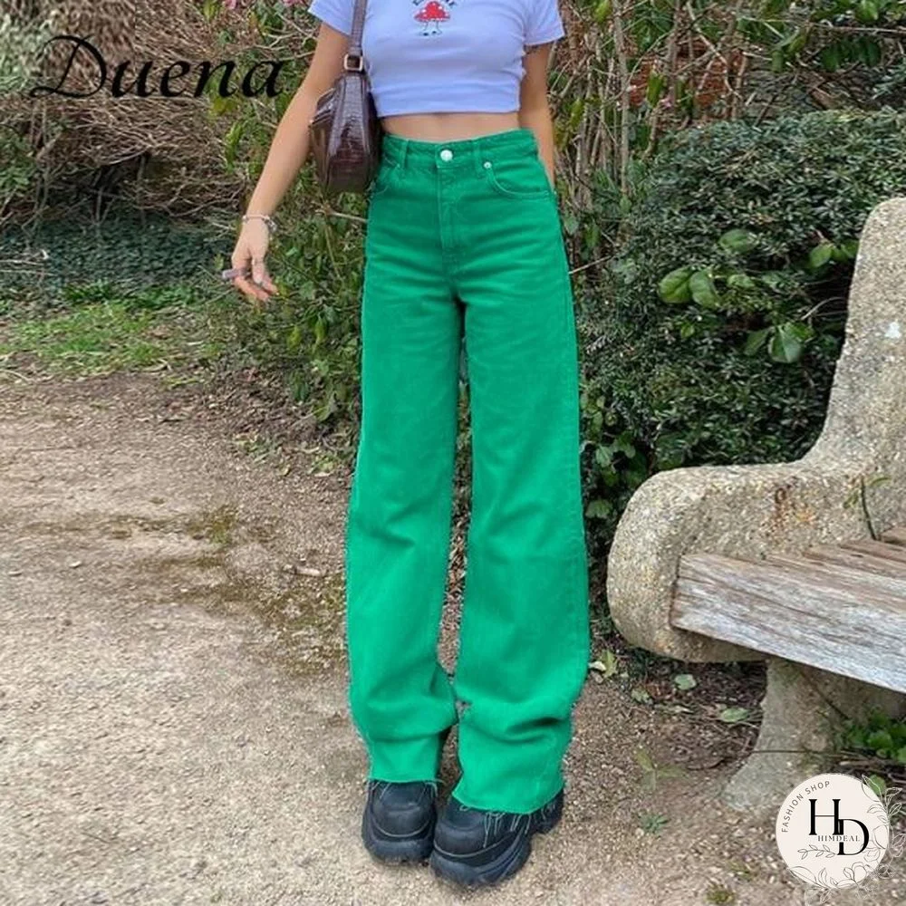 Y2K Streetwear Jeans Baggy Green Teenage Girls Za Summer Vintage Clothing Fashion Pink High Waist Denim Pants Women 1027