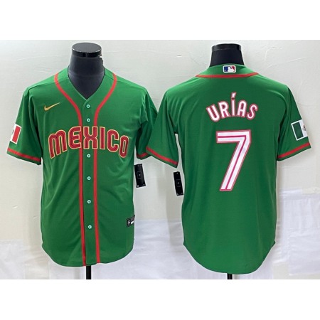 Men's Mexico Baseball #7 Julio Urias 2023 Green World Baseball With Patch Classic Stitched Jersey RPZS