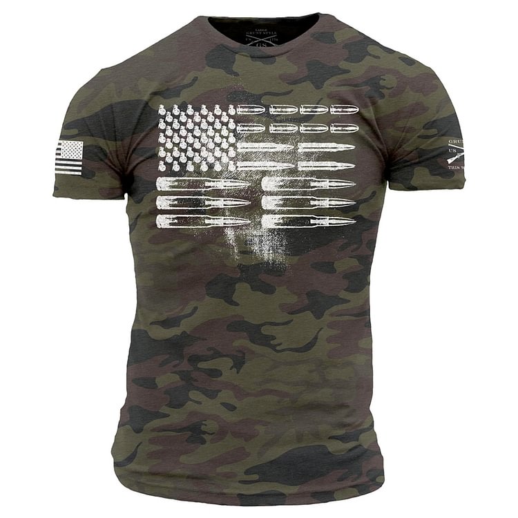 Woodland Camo Ammo Flag for Men Casual T-Shirt