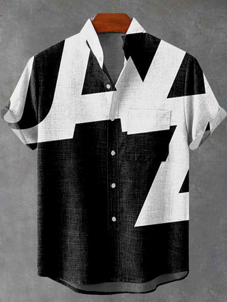 Art Abstract Jazz Text Vintage Print Casual 100% Cotton Shirt