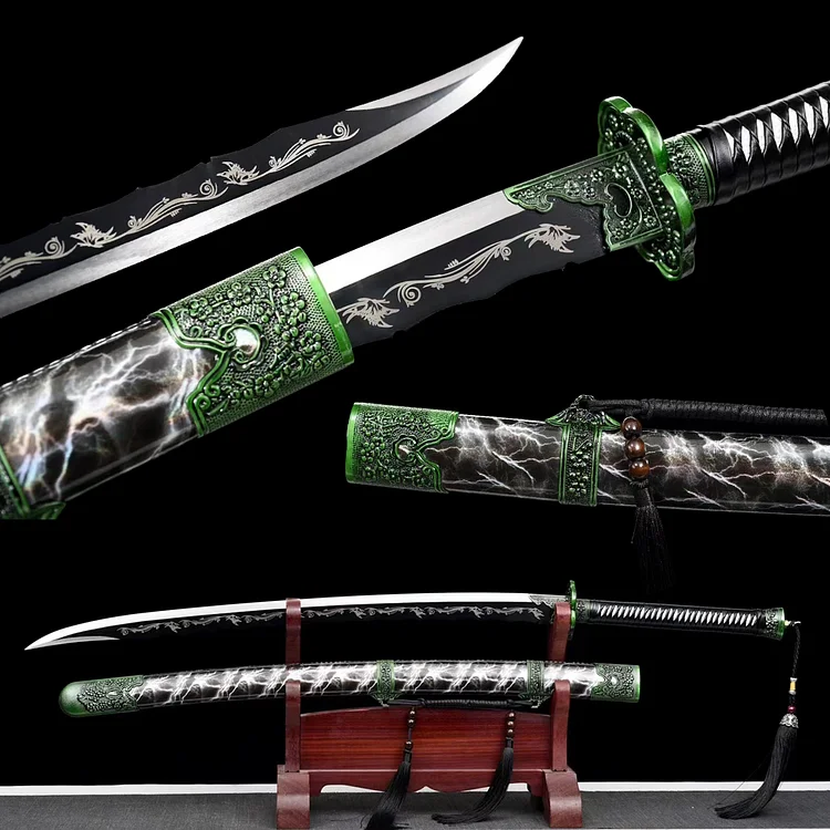 Black solid wood Lightning pattern scabbard Samurai Sword,Roasted Black Printed Blade katana,Real Handmade Japan Sword,Alloy accessory knife