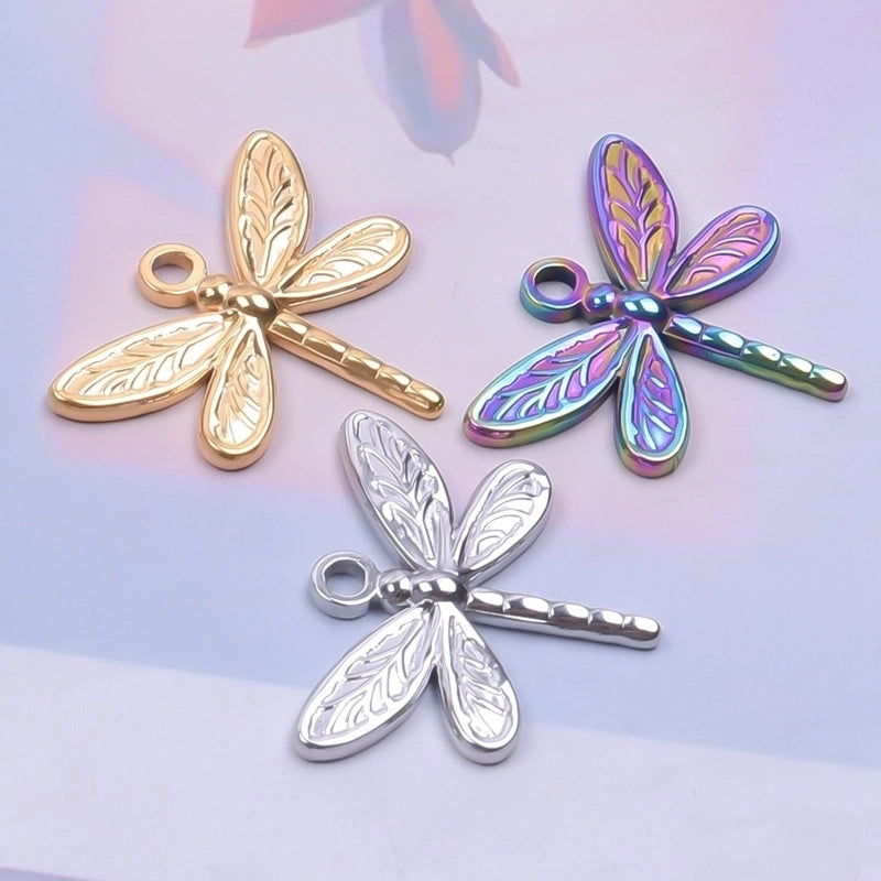3 Pieces Retro French Style Dragonfly 304 Stainless Steel Plating Pendant Necklace