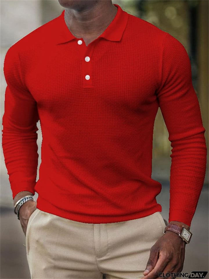 Male Classic Plain Plaid Knit Business Polo Shirts
