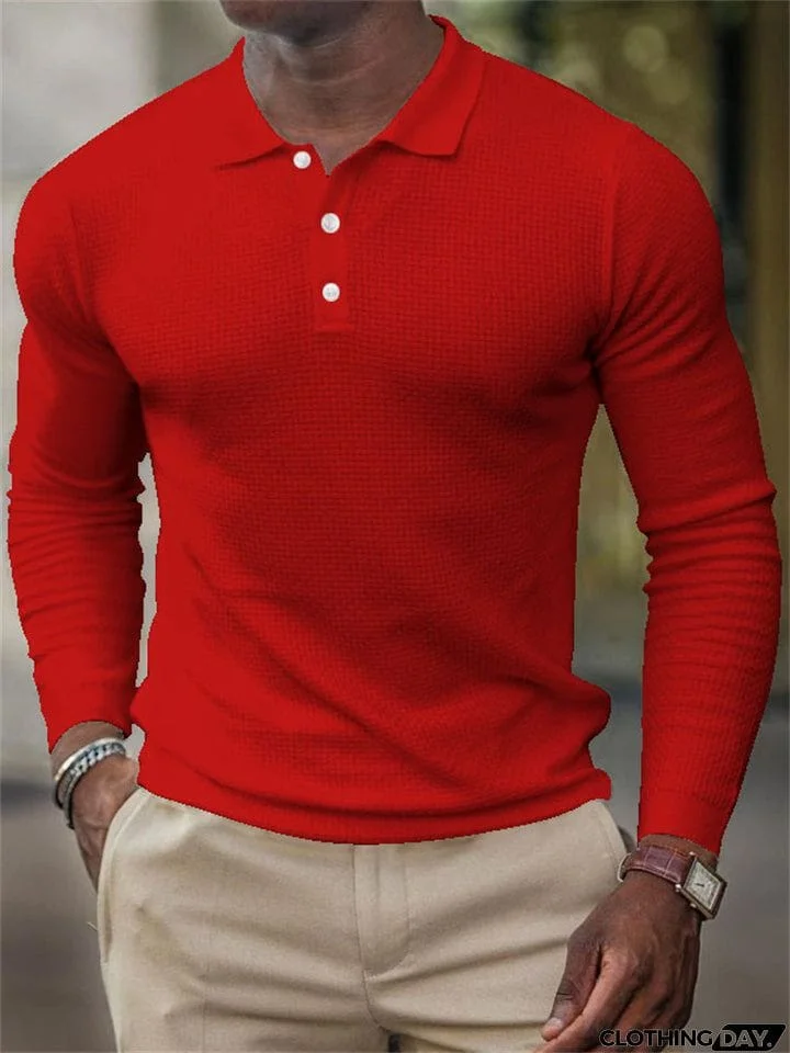Male Classic Plain Plaid Knit Business Polo Shirts