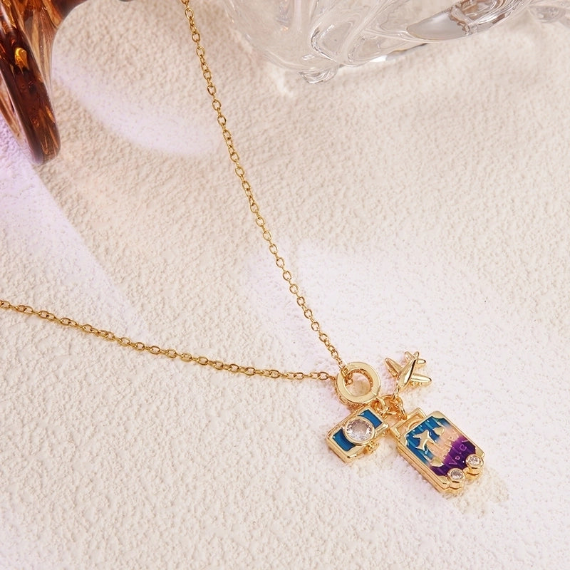 Vintage Style Classic Style Earth Travel Airplane 304 Stainless Steel Copper 18K Gold Plated Pendant Necklace