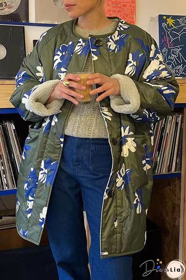 Casual Floral Contrast O Neck Outerwear