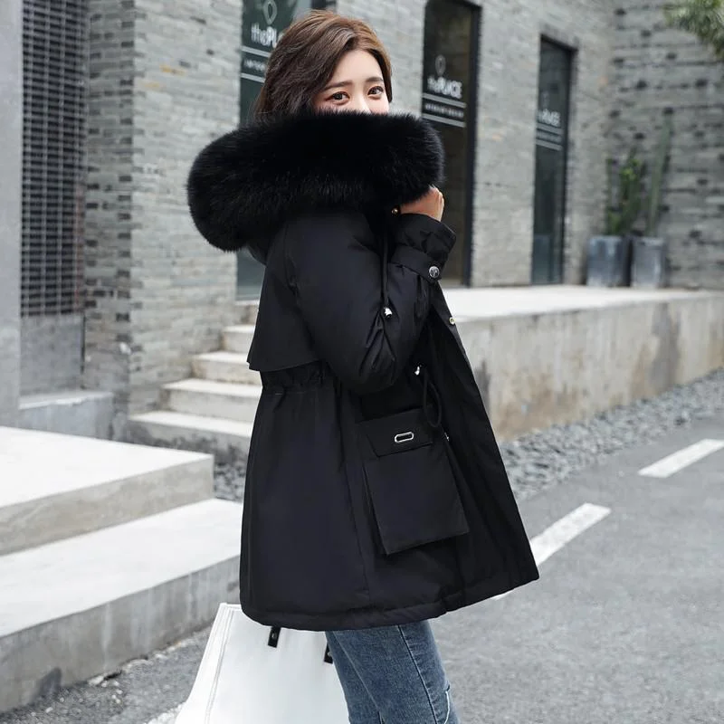 Fitaylor New 2021 Winter Parkas Women Large Fur Collar Hooded Jacket Thickness Cotton Padded Overcoat -30 degree Snow Outwear