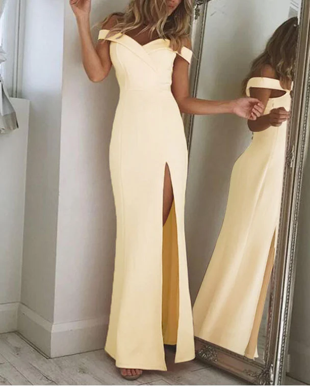 Simple tube top slit dress low cut backless back and floor length dress