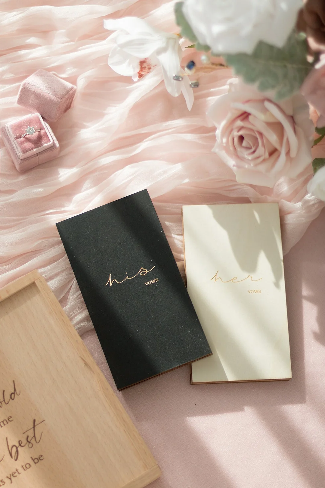 Wooden His & Her Vow Books With Keepsake
