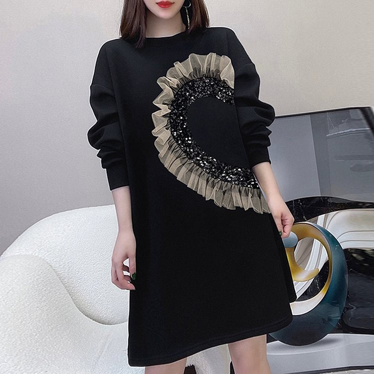 Black Shift Paneled Cotton-Blend Casual Dresses
