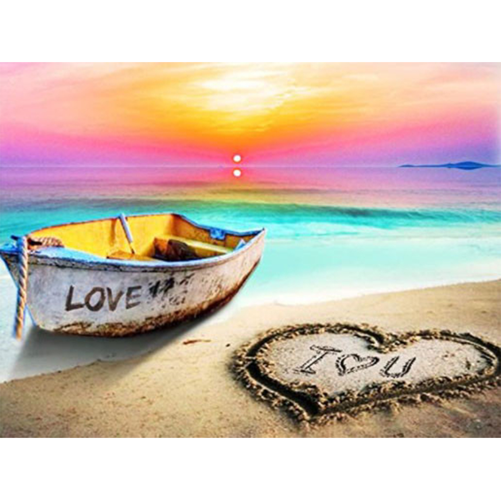 

50*40CM - Square Drill Diamond Painting - Beach Boat, 501 Original