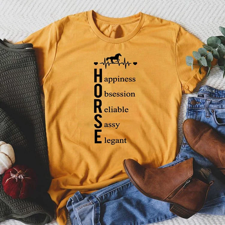 Horse happiness obsession reliable Round Neck T-shirt