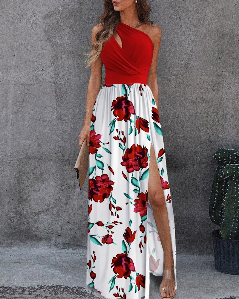 Brownm Slant Shoulder Hollow-out Elegant Other Commuter Gradient Color High Long Dress
