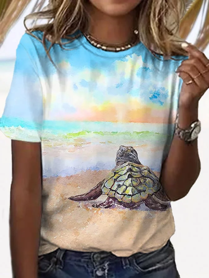 🔥Buy 3 Get 10% Off🔥Women's Hawaiian Turtles Print  Casual T-Shirt