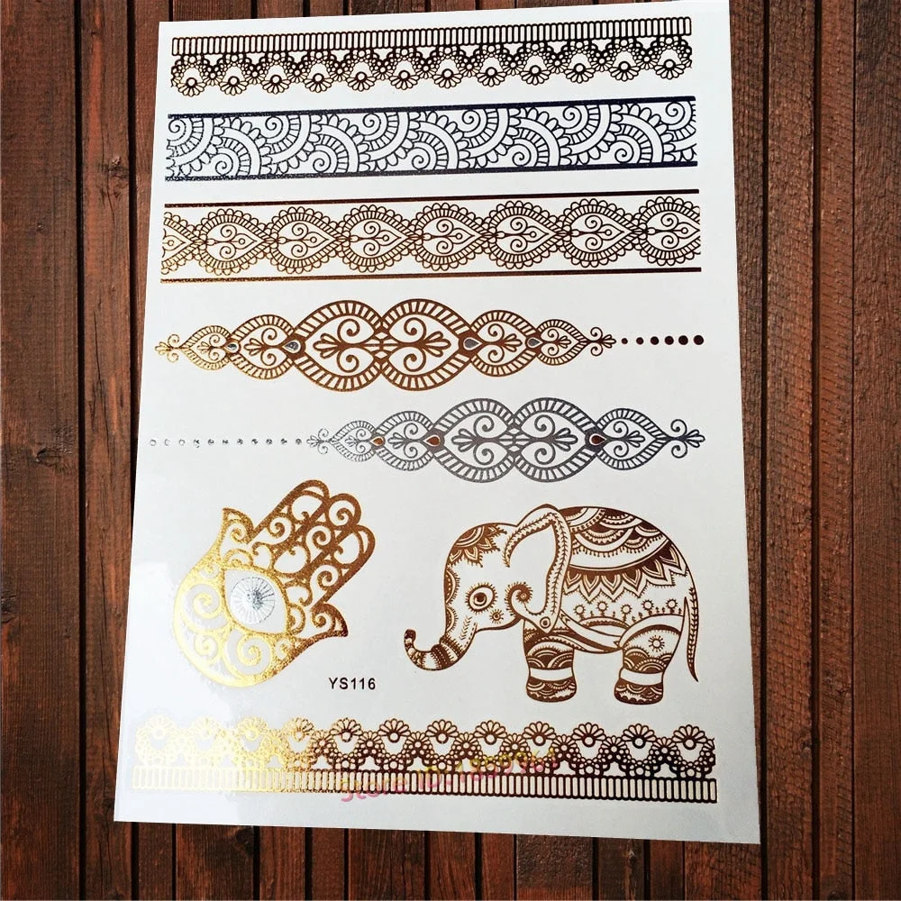 Sexy Leopard Print Tattoo Gold Metallic Wing Design Temporary Tattoo Sticker Women Body Art Waterproof Fake Tatoo Decals AYS-125