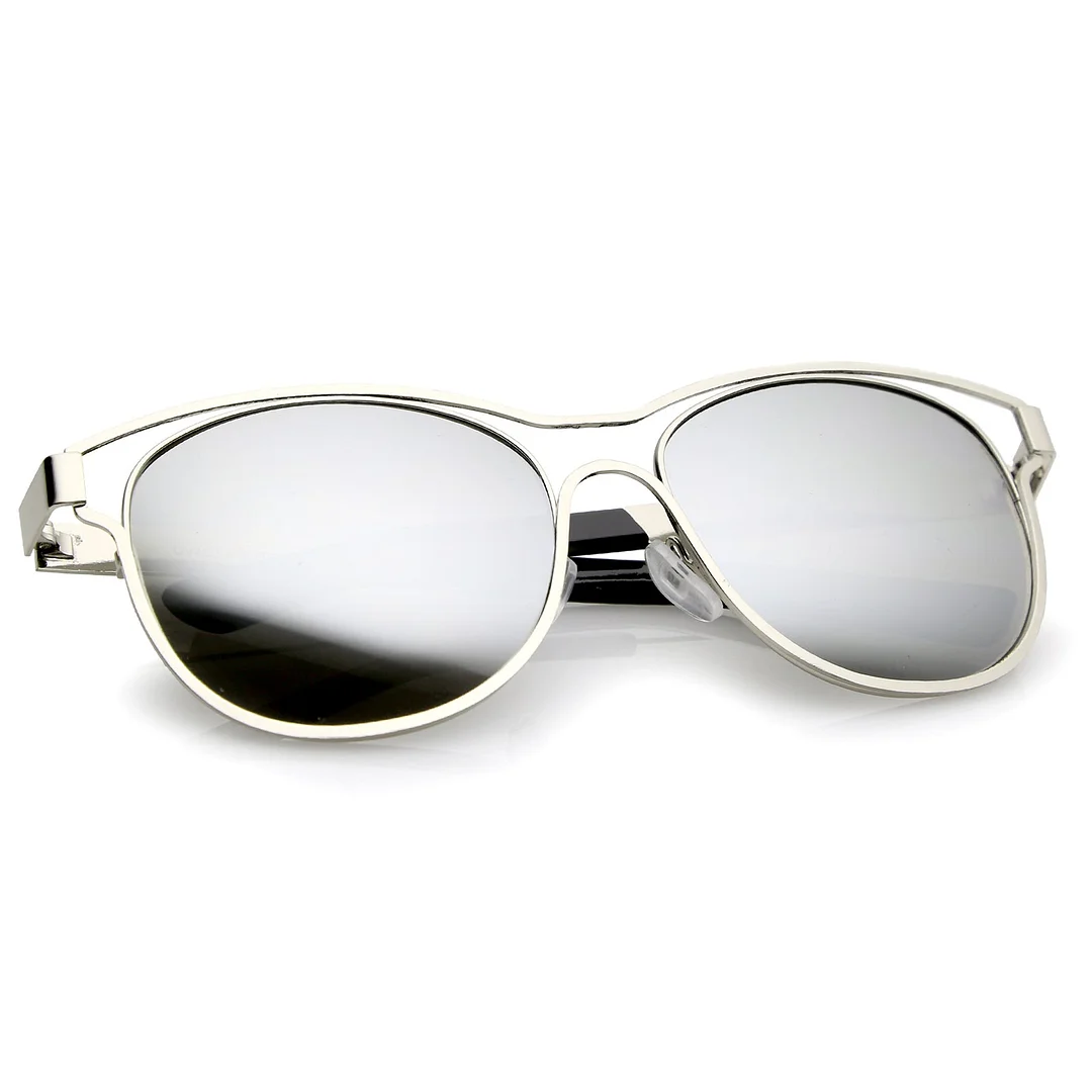 Modern Open Metal Colored Mirror Lens Horn Rimmed glasses 56mm