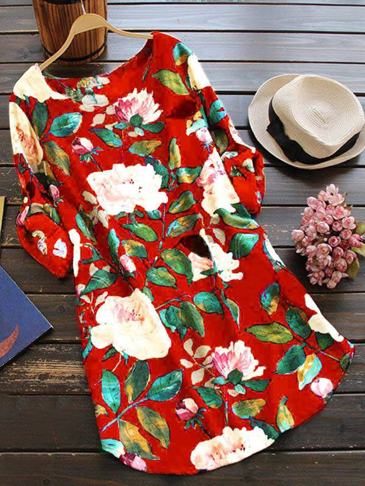 Floral Crew Neck Casual Dress
