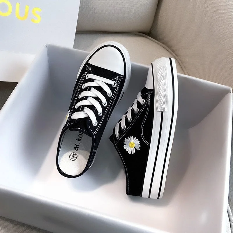 Little Daisy Slippers Height Increasing Canvas Shoes 2021 Summer New Student Slippers Women