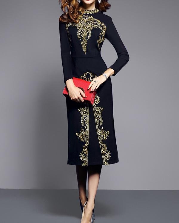 Women Spring Autumn Vintage Embroidery Dress