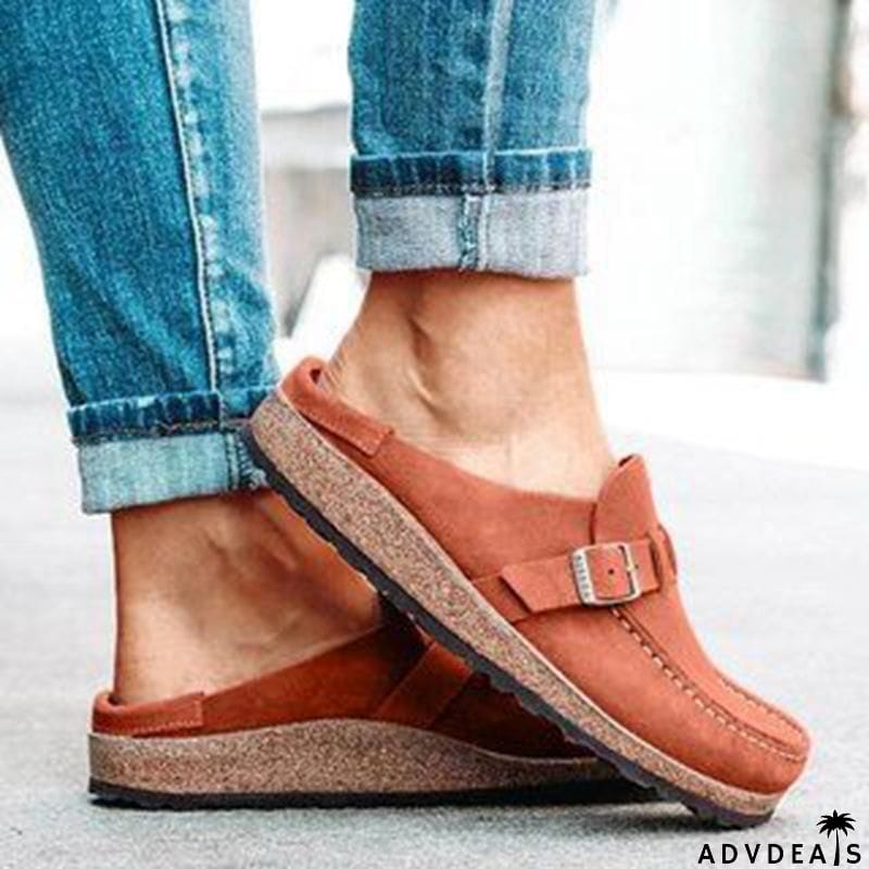 Women’s Casual Round Toe Flat Heel Slip On Backless Loafers