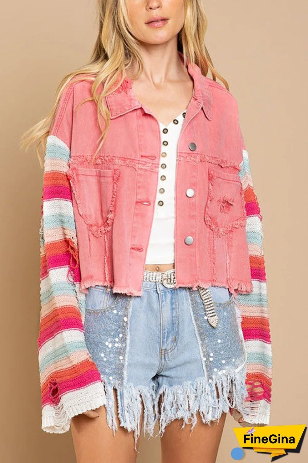 Crochet Sleeve Denim Crop Jacket
