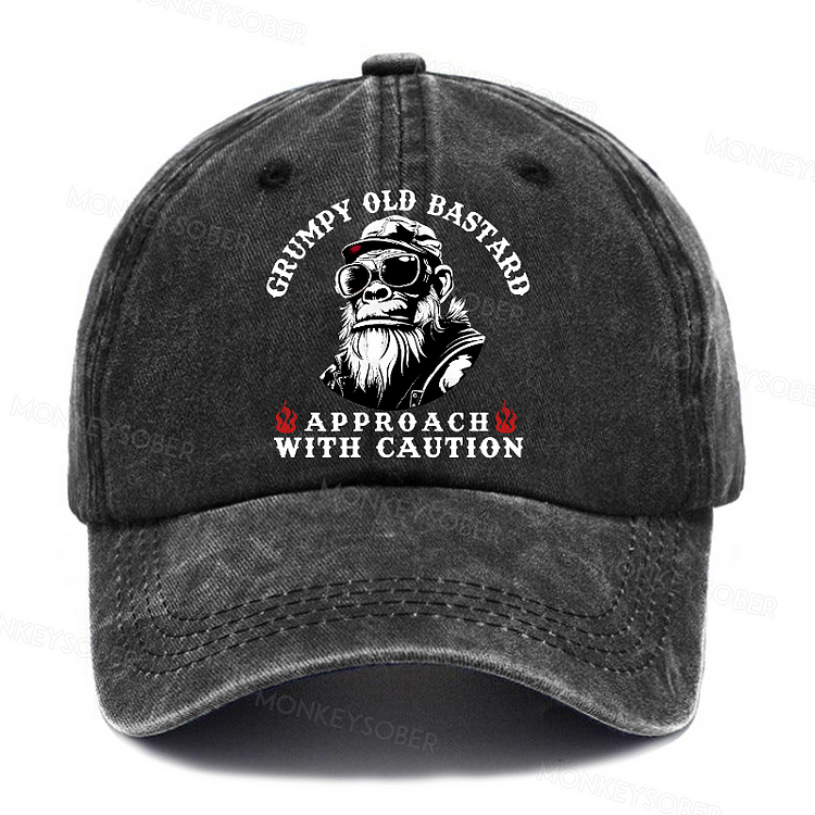 Grumpy Old Bastard Approach With Caution Washed Baseball Caps