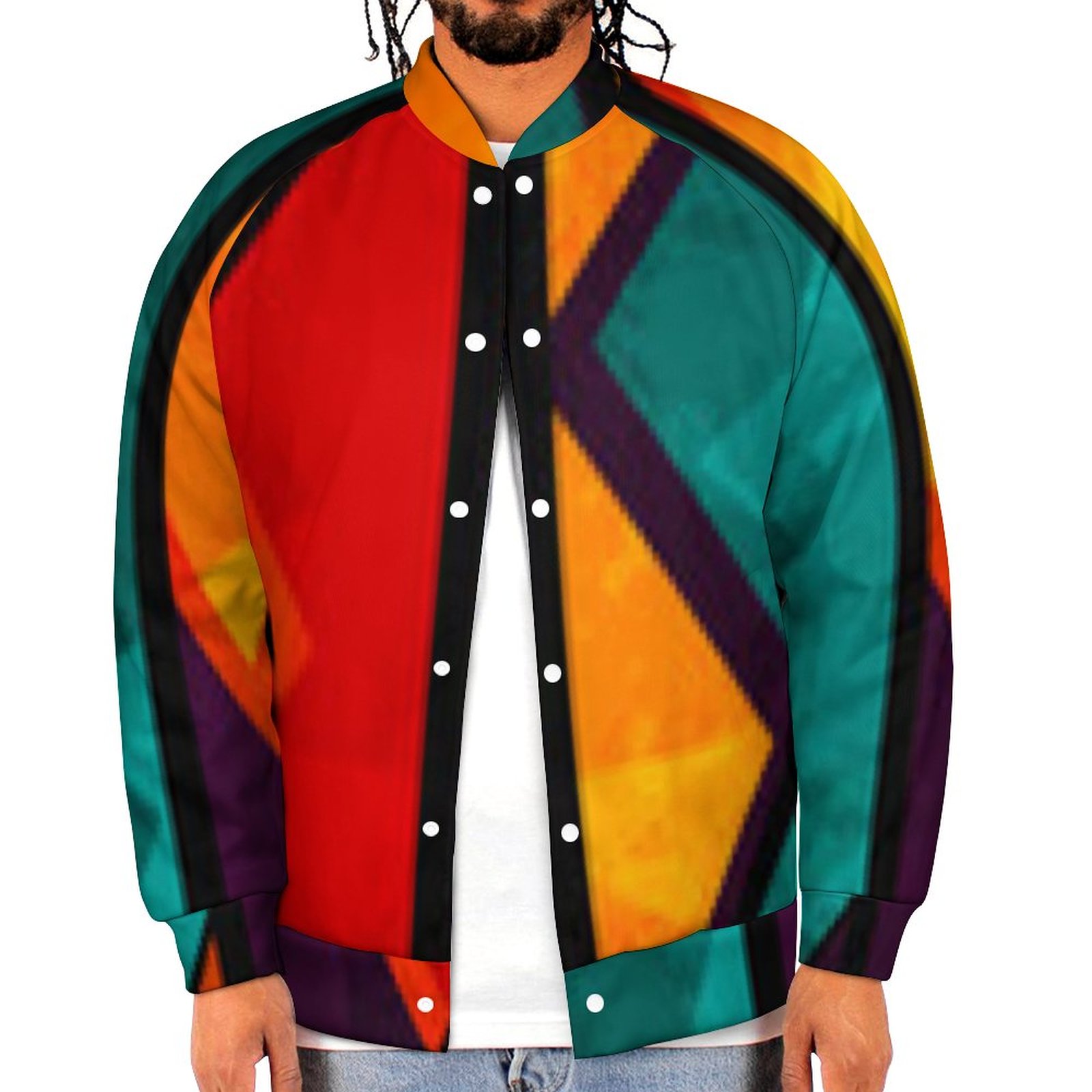 African Ethnic Tribal Gold Geometric Pattern Sweatshirt Jacket Mens Casual Lightweight Button Up Bomber Jacket Outwear