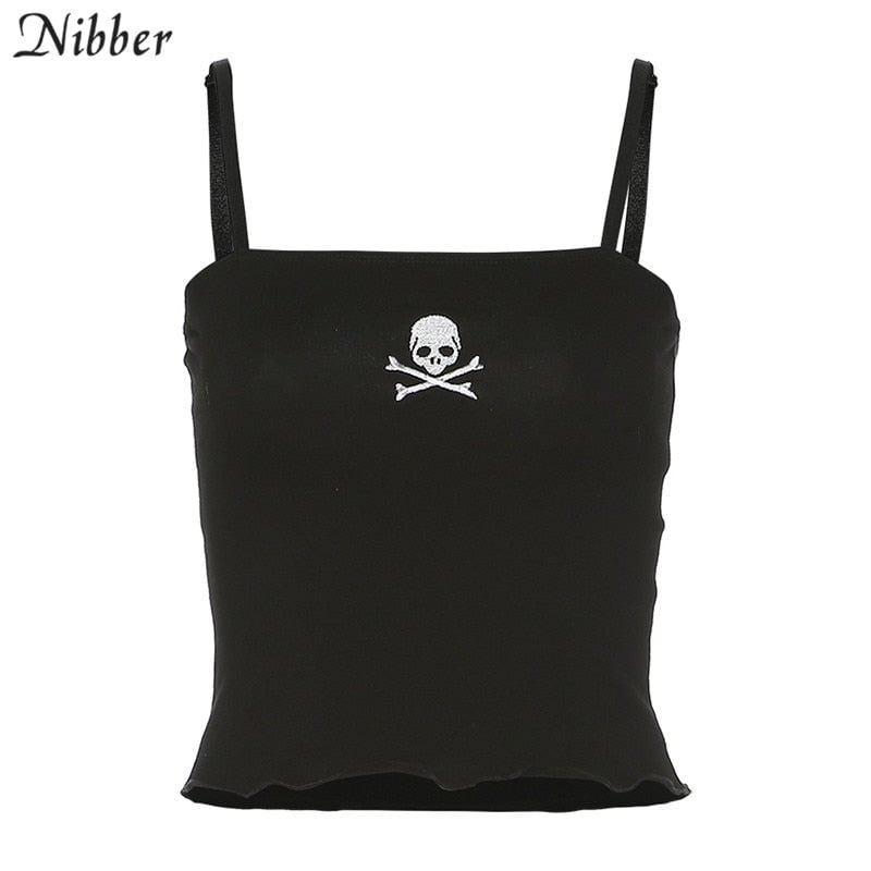 Nibber black bodycon harajuku Gothic adjustable shoulder strap spaghetti strap tank woman summer casual party cotton crop top