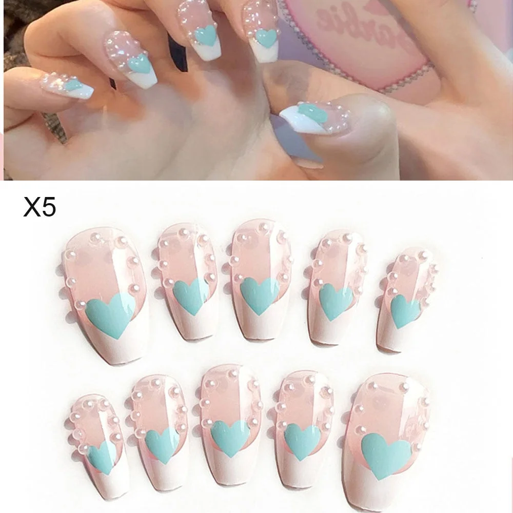 24Pcs/Set Nails Extension System Full Cover Coffin Medium Dripping Diamond Heart Shape Press on False Nail Tips-Nail Inspo