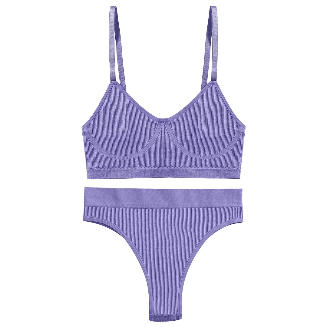 FINETOO Women Seamless Bra Set Push Up 1 Camis+1 Panty Lingerie Sports Underwear Active Sexy Thong Bra Fitness Bikini Crop Top