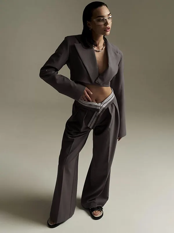 Urban style draped wide-leg pants with zipper