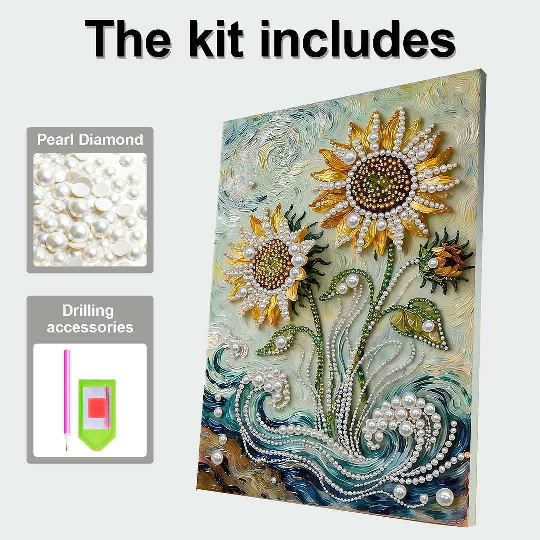 Sunflower DIY Pearl Diamond Art Painting Kit with Frame 11.81x15.75in Home Decor