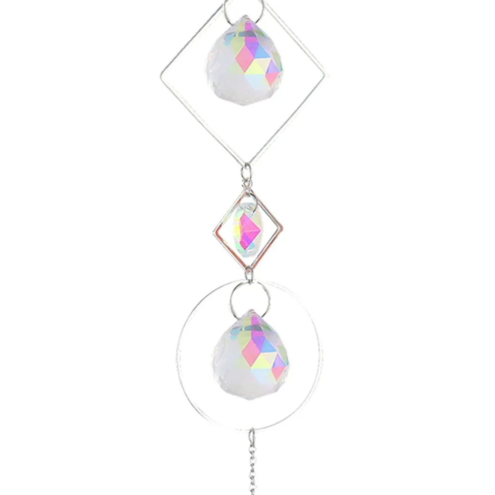 Wind Chime Crystal Light Catcher Ball Ornaments Round Frame Pendant (2)