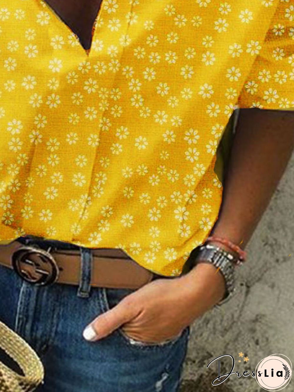 Yellow Casual Floral Blouses & Shirts