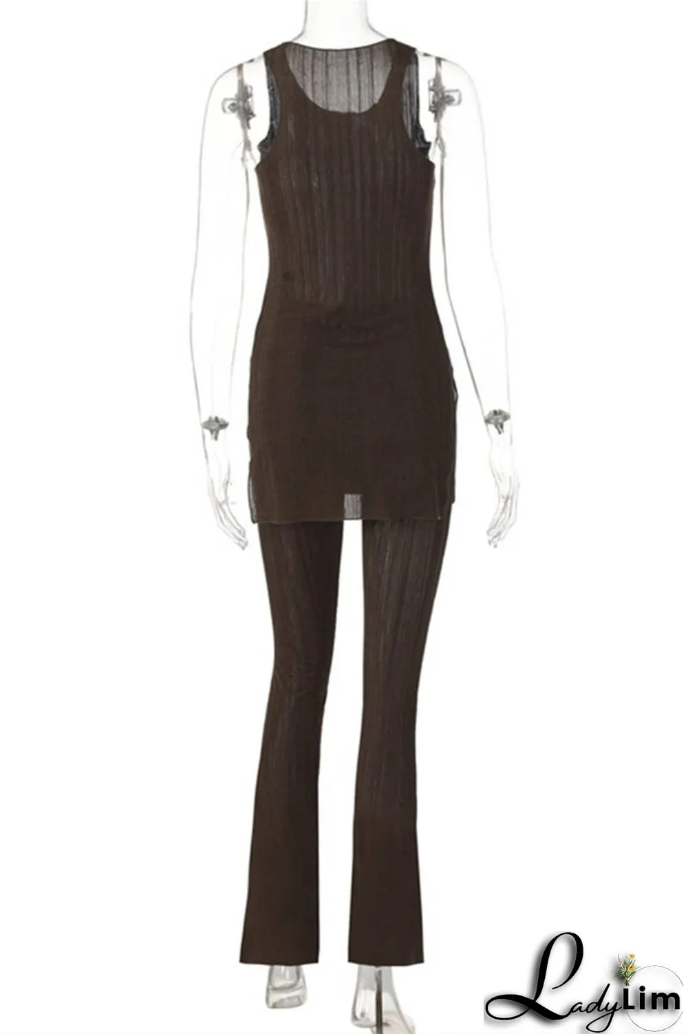 Black Fashion Casual Solid Slit O Neck Sleeveless Two Pieces